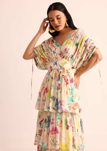 Off White Printed Chiffon Dress