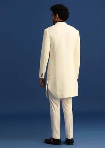 Off White Silk Blend Jodhpuri Set with Textured Detail