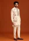 Off White Silk Resham Work Kurta Jacket Set