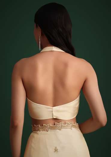 Off White Tissue Cutdana Saree With Cutwork Border