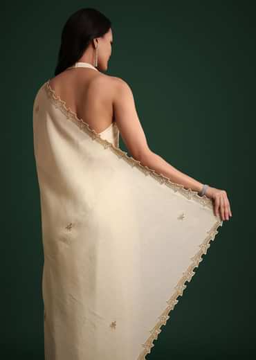 Off White Tissue Cutdana Saree With Cutwork Border