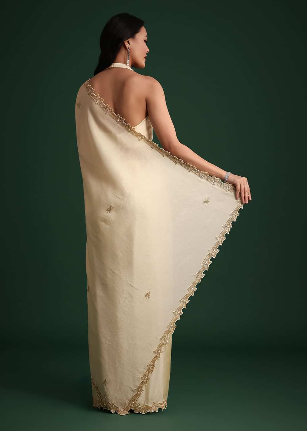 Off White Tissue Cutdana Saree With Cutwork Border