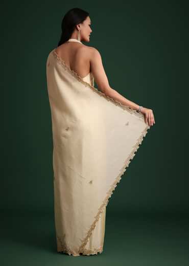 Off White Tissue Cutdana Saree With Cutwork Border