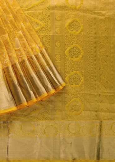 Daffodil Yellow Woven Kanjivaram Saree In Pure Silk With An Unstitched Blouse