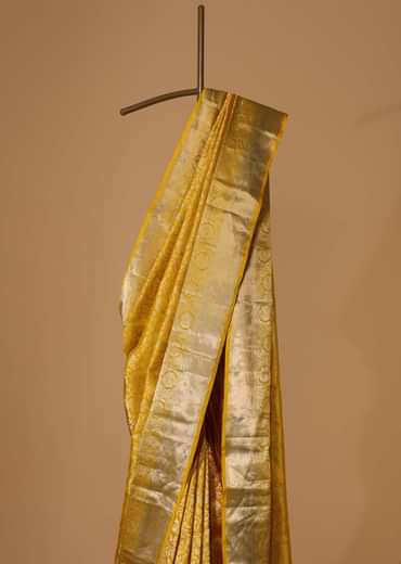 Daffodil Yellow Woven Kanjivaram Saree In Pure Silk With An Unstitched Blouse