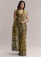Olive Brown Linen Printed Saree With Handcrafted Ajrakh Print
