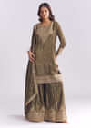 Olive Crepe Bandhani Palazzo Suit With Zari And Sequins Work