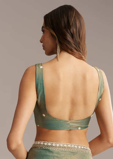 Olive Green Chinon Saree With Velvet Touch And Sequin Work