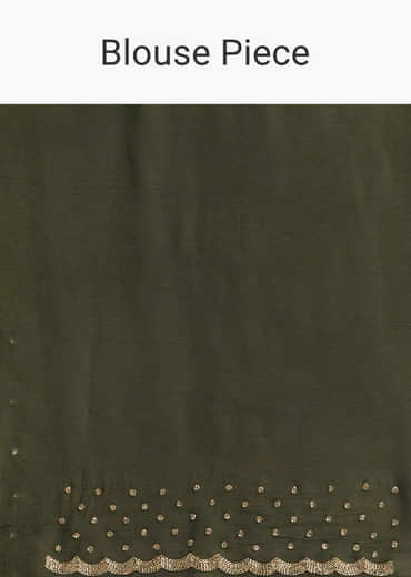 Olive Green Embroidered Chinon Saree With Scallop Border