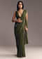 Olive Green Embroidered Chinon Saree With Scallop Border