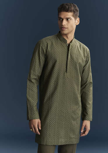 Olive Green Jodhpuri Suit For Men With Resham And Beads Embroidery