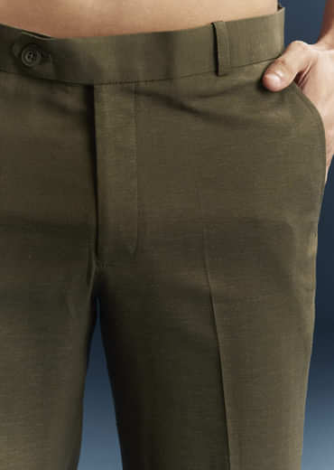 Olive Green Jodhpuri Suit For Men With Resham And Beads Embroidery