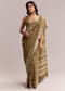 Olive Green Linen Printed Saree With Heritage Ajrakh Geometric Print