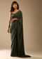 Olive Green Saree In Crepe With Sequins Ruffle On The Border, Sequins Blouse With Front Cut Out And Embellished Belt