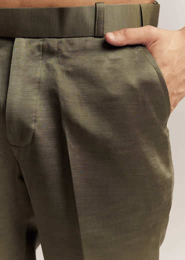 Olive Green Silk Indo Western For Men With Heavy Embroidery