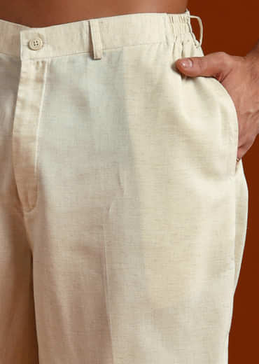 Olive Linen Kurta Set For Men With Resham Embroidery