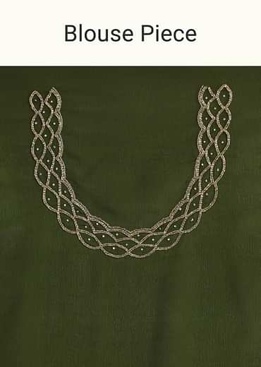 Olive Green Chinnon Saree With Cutdana Work