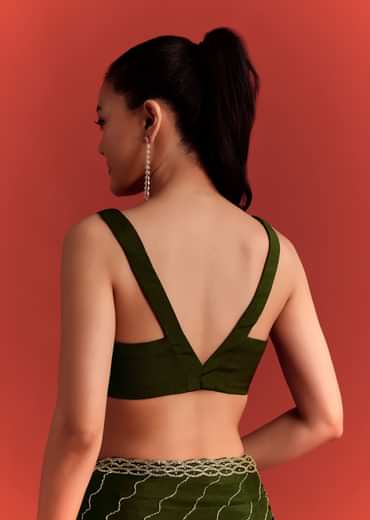 Olive Green Chinnon Saree With Cutdana Work