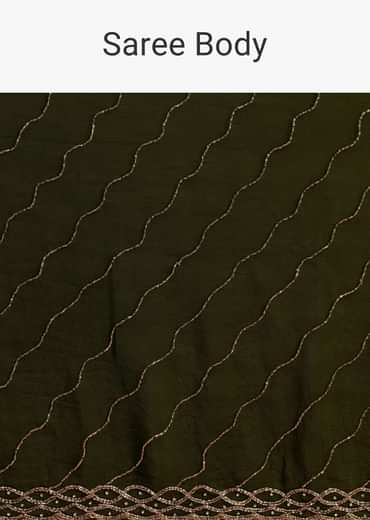 Olive Green Chinnon Saree With Cutdana Work