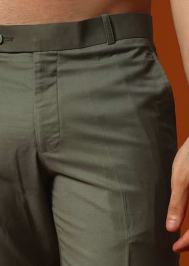 Olive Green Embroidered Kurta Jacket Set For Men