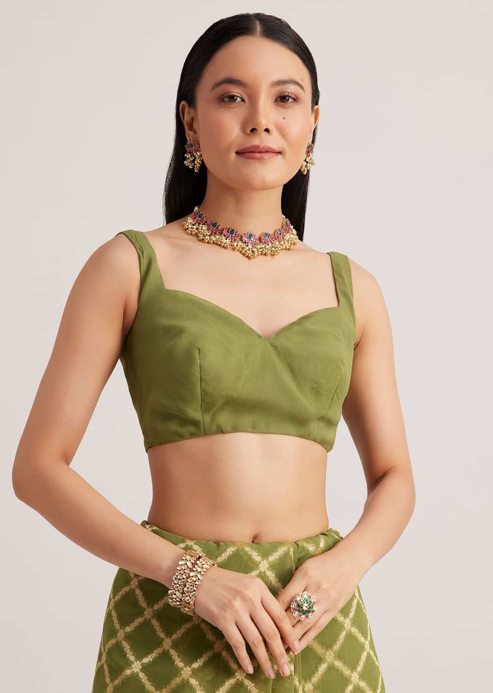 Olive Green Khaddi Georgette Jaal Work Saree With Animal Bird Motifs