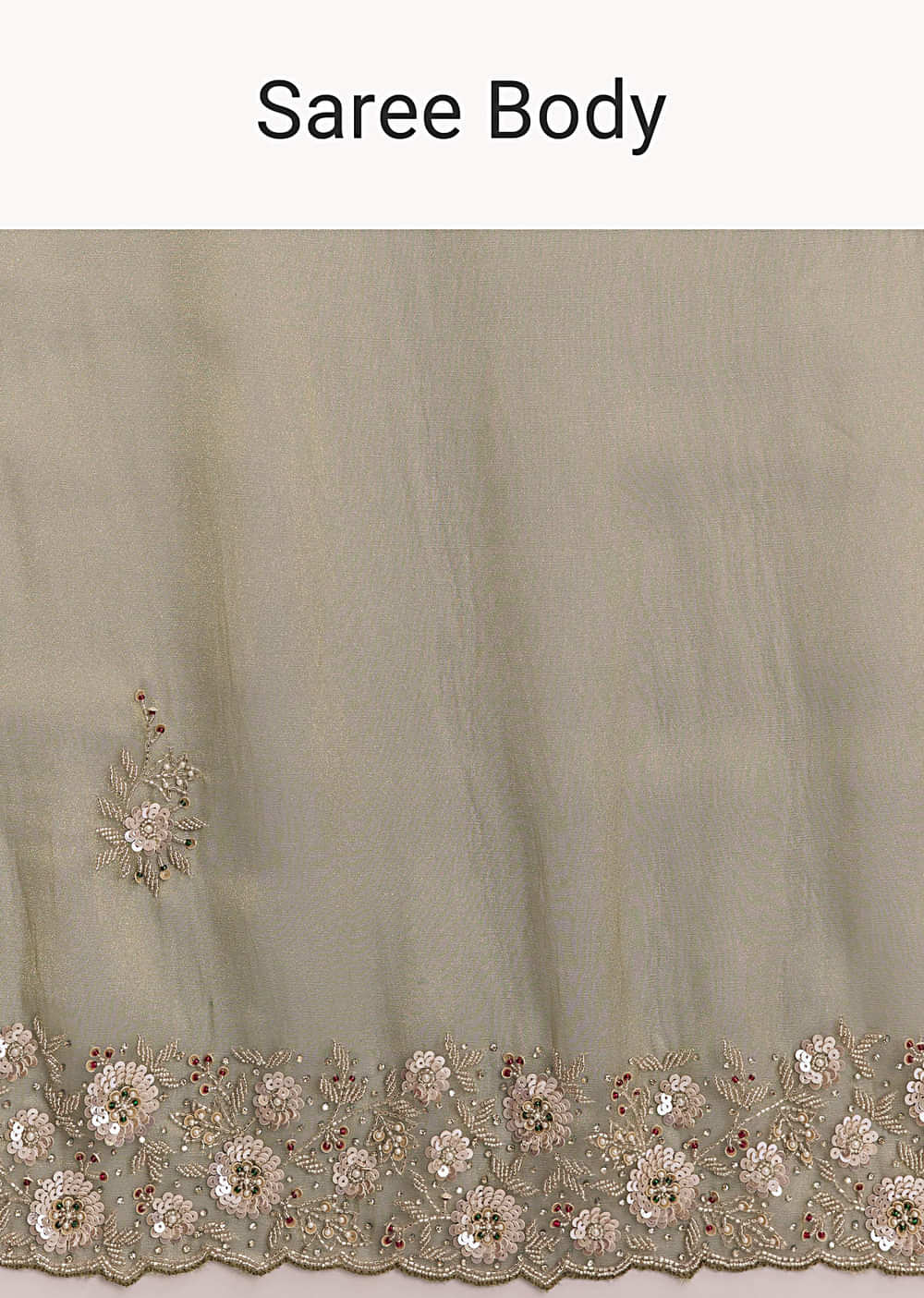 Olive Green Tissue Saree With Zari And Stone Embroidery