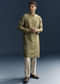 Olive Kurta Set For Men With Floral Thread Embroidery