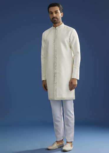 Ombre Green Silk Indo Western Jacket Set With Mirror And Thread Work