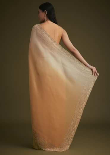 Ombre Orange Jacquard Saree With Cutdana And Stone Embroidery