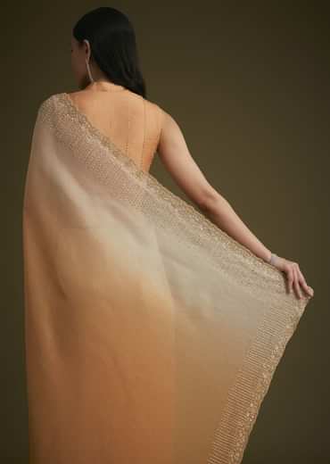 Ombre Orange Jacquard Saree With Cutdana And Stone Embroidery