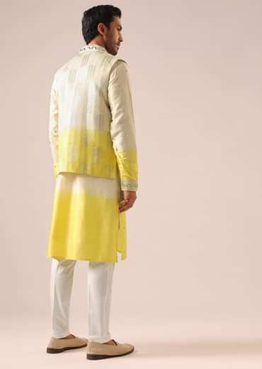 Ombre Yellow Jacket And Kurta Set with Mirror Work