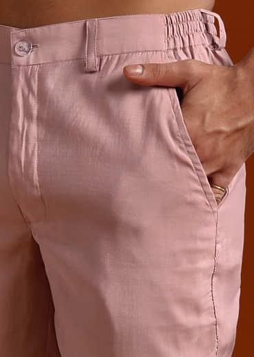 Onion Pink Kurta Set For Men With Thread Work