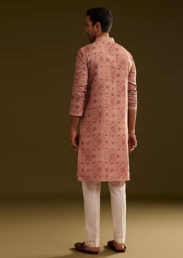 Onion Pink Kurta Set with Geometric Print