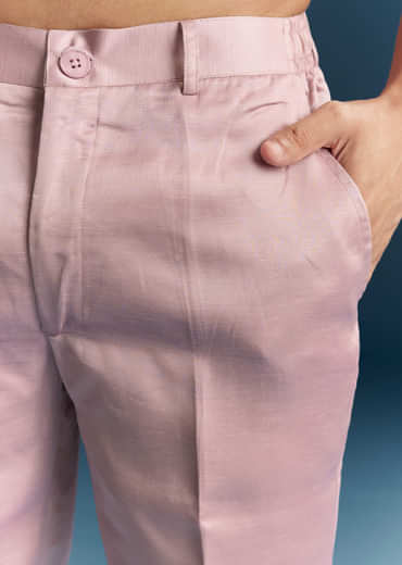 Onion Pink Silk Kurta Set For Men With Mirror And Thread Work