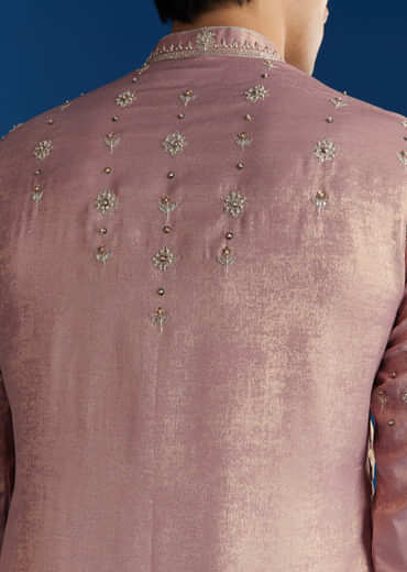Onion Pink Tissue Kurta Set With Embroidered Yoke