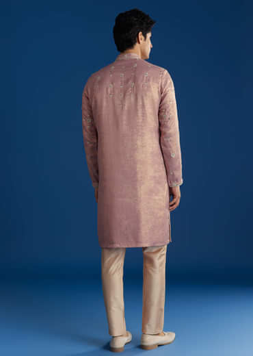 Onion Pink Tissue Kurta Set With Embroidered Yoke