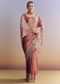 Onion Pink Tissue Saree With Detailed Floral Embroidered Border