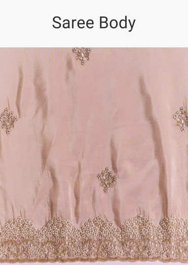 Onion Pink Tissue Saree With Gota Patti Moti And Cutdana Scallop Border