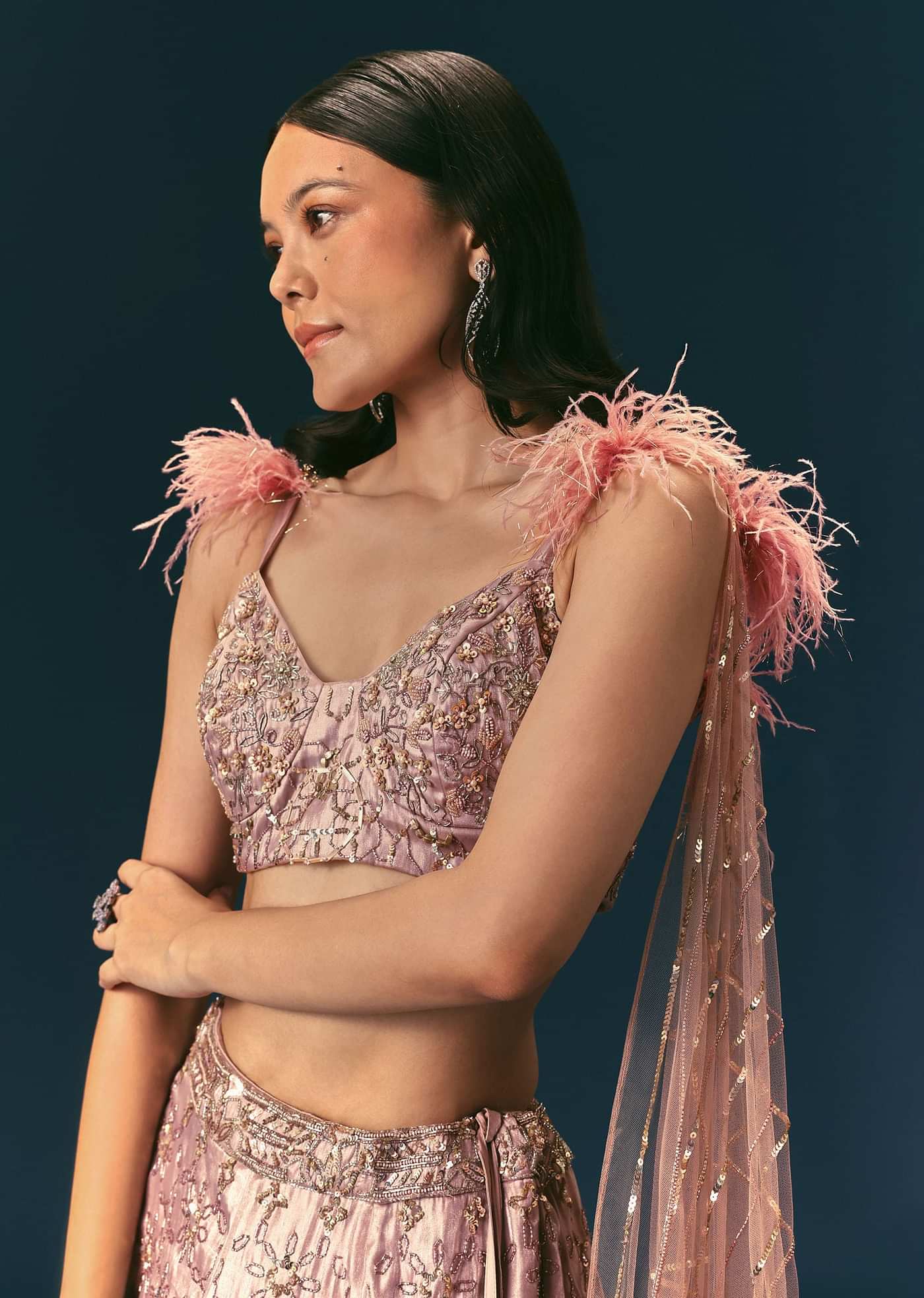 Onion Organza Lehenga And Blouse Set With Choker Dupatta