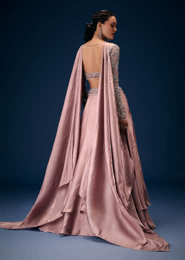 Onion Pink Embroidered Blouse With Lehenga And Choker Dupatta