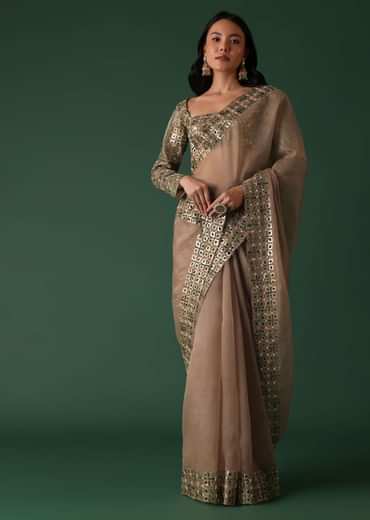 Onion Pink Foil Printed Saree And Blouse In Organza