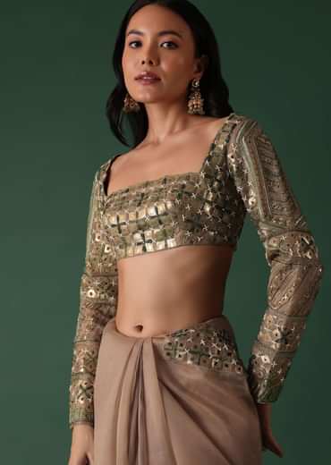 Onion Pink Foil Printed Saree And Blouse In Organza