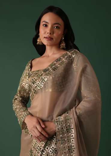 Onion Pink Foil Printed Saree And Blouse In Organza