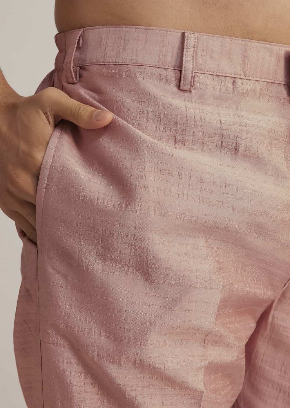 Onion Pink Raw Silk Kurta Set With Embroidered Nehru Jacket