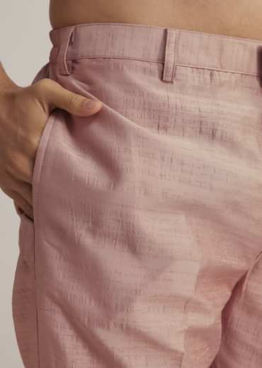 Onion Pink Raw Silk Kurta Set With Embroidered Nehru Jacket