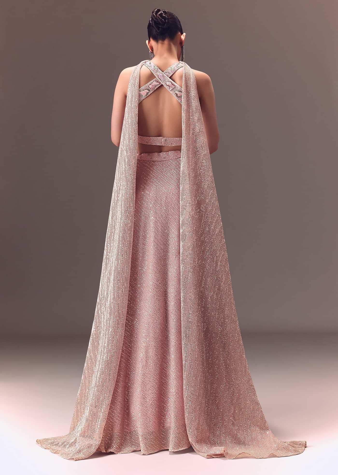 Onion Pink Sequin Embellished Lehenga Set With Choker Dupatta