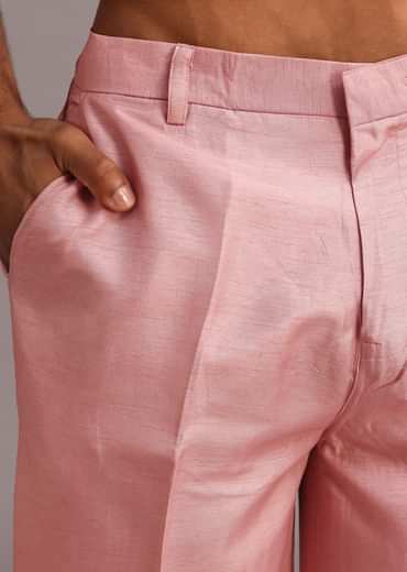 Onion Pink Thread Embroidered Dola Silk Sherwani Set