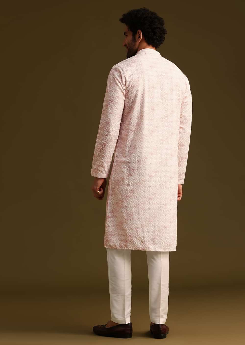 Onion Silk Schiffli Work Kurta And Pant