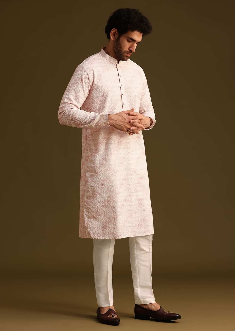 Onion Silk Schiffli Work Kurta And Pant