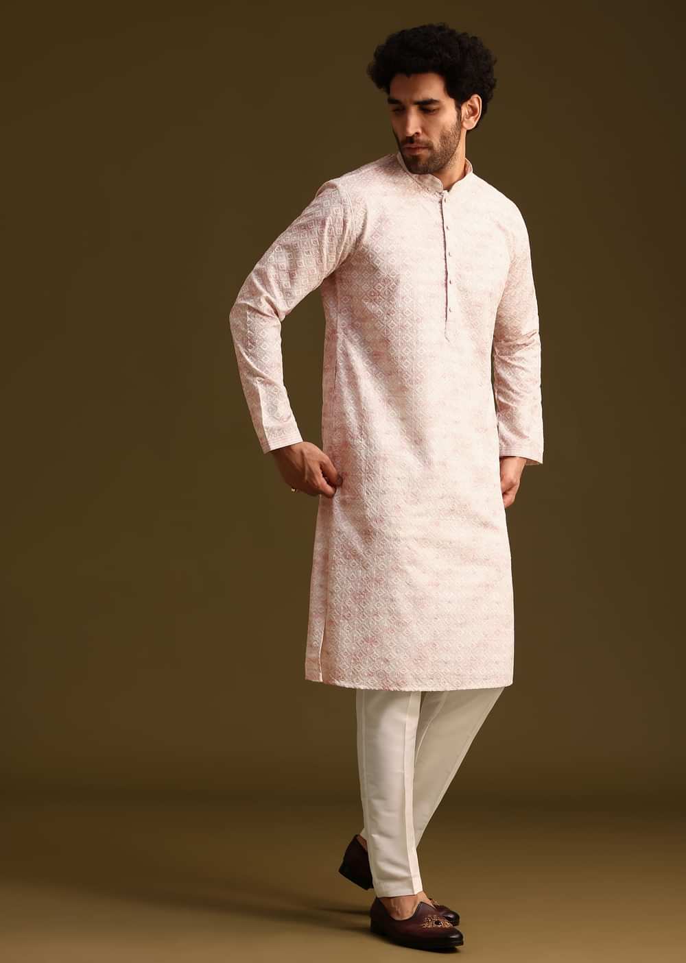 Onion Silk Schiffli Work Kurta And Pant